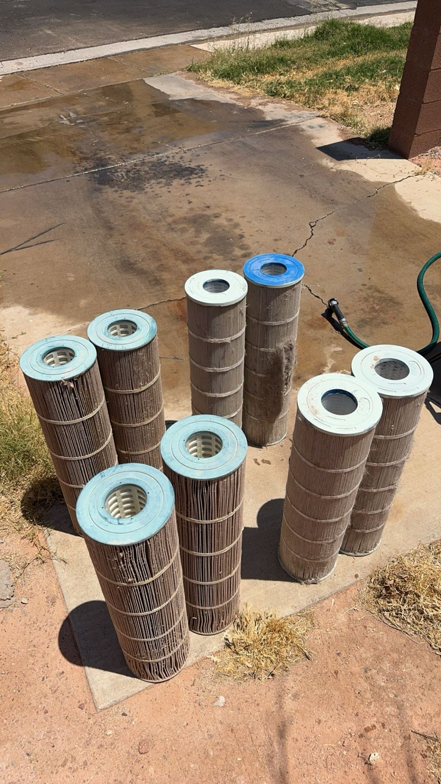 Dirty pool filter cartridges before cleaning in St. George
